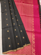 Black Raw Silk Saree With Crimson Pallu - MIRASILKS Black Raw Silk Saree With Crimson Pallu